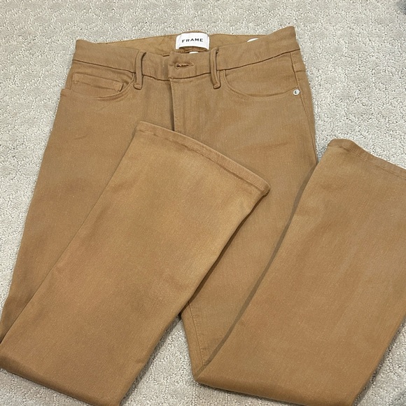 Frame Le Crop Mini Boot Camel Coated Denim Size 27